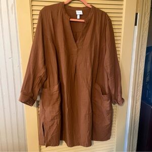 Casual Brown Tunic Dress with Pockets